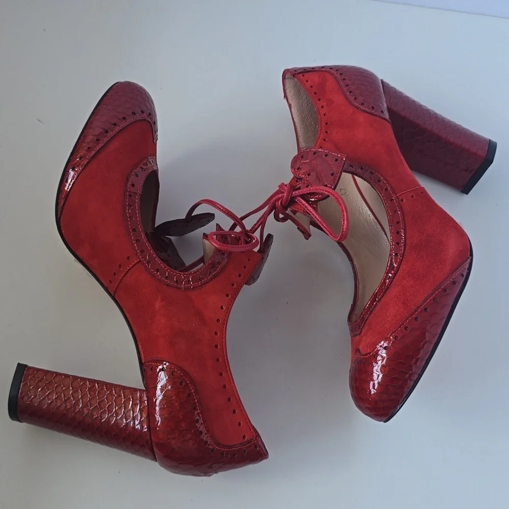 Minna Parikka Roseum Whimsical Red Heart Cutout Women's Leather Heels Sz.37 - Picture 9 of 16